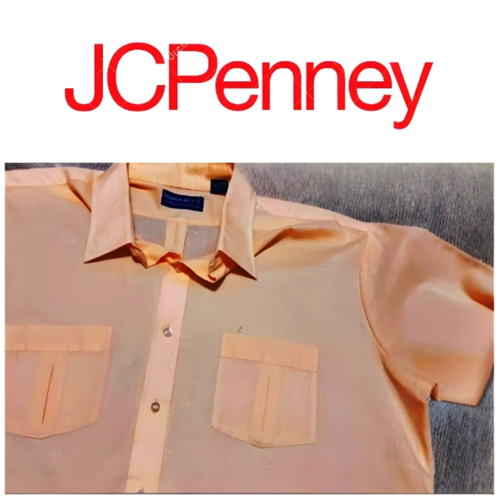 Vintage Disco Style JC Penny Sportswear XL 65% Polyester Shirt Peach